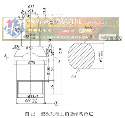 图15型板托框上销套结构改进