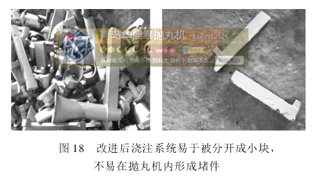 图18 改进后浇注系统易于被分开成小块,不易在抛丸机内形成堵件
