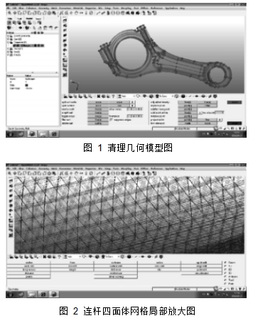 图 1 清理几何模型图               图 2 连杆四面体网格局部放大图