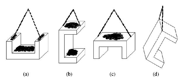 图3 不同吊装状态的工件抛丸后形成的残余弹丸Figure 3 Residual pill formed on workpiece in different hanging status after shot blasting